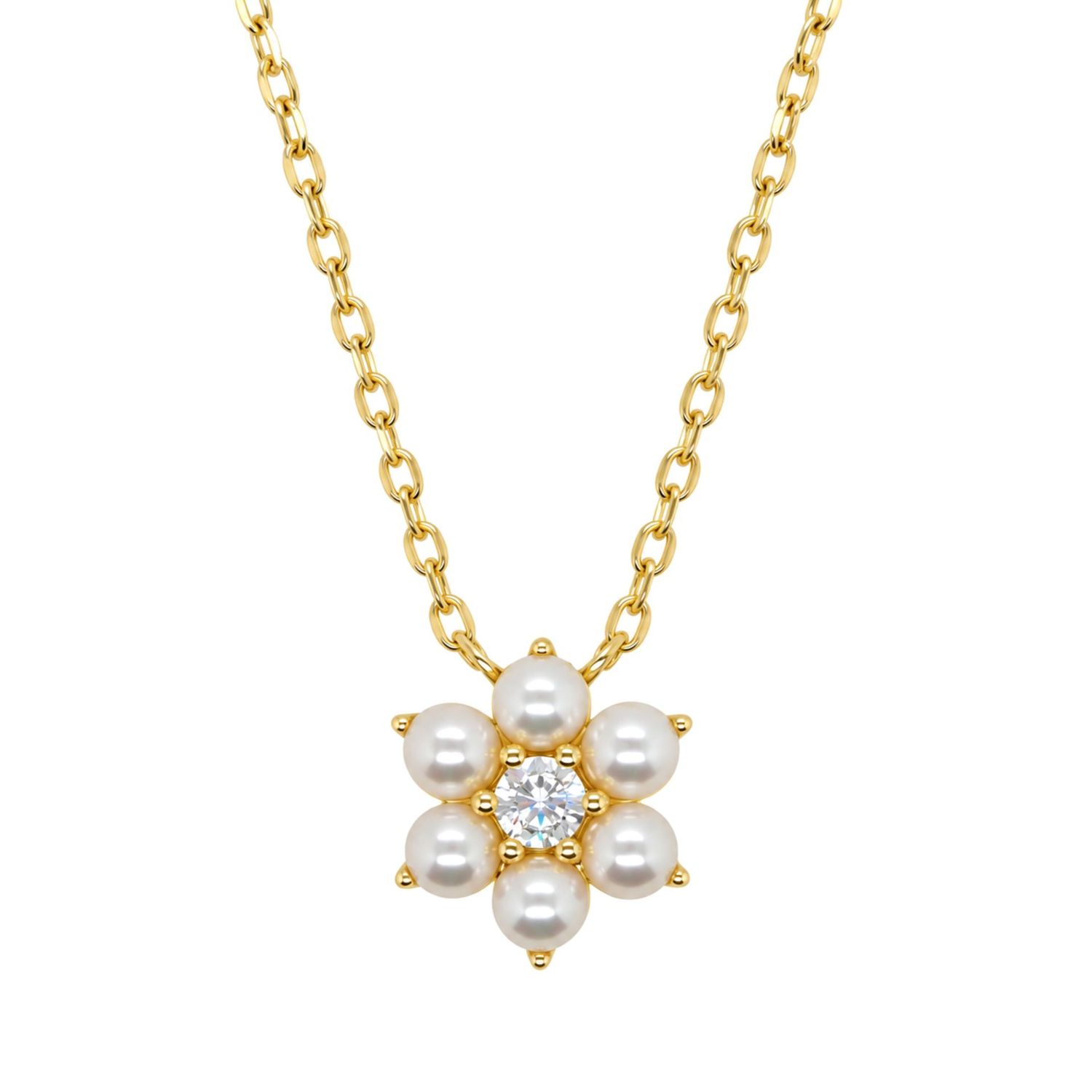 Sterling Silver Yellow Gold Plated Freshwater Pearl & Cubic Zirconia Necklace Sterling Silver Yellow Gold Plated Freshwater Pearl & Cubic Zirconia Necklace