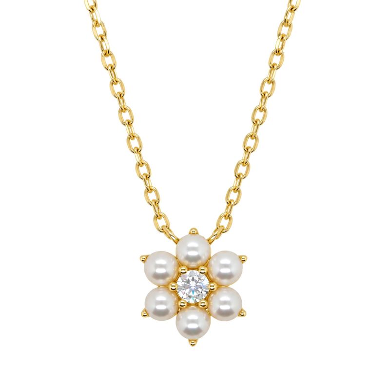 Sterling Silver Yellow Gold Plated Freshwater Pearl & Cubic Zirconia Necklace