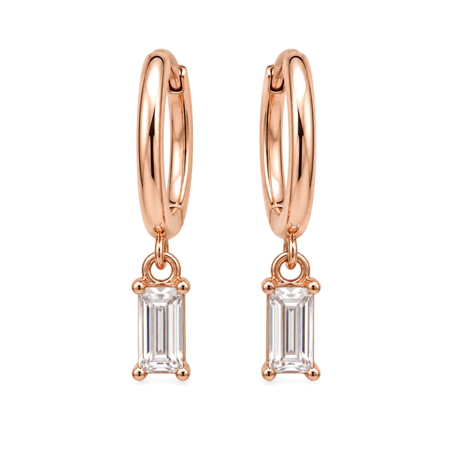Sterling Silver Rose Gold Plated Cubic Zirconia Baguette Huggies – ER0836 Sterling Silver Rose Gold Plated Cubic Zirconia Baguette Huggies – ER0836
