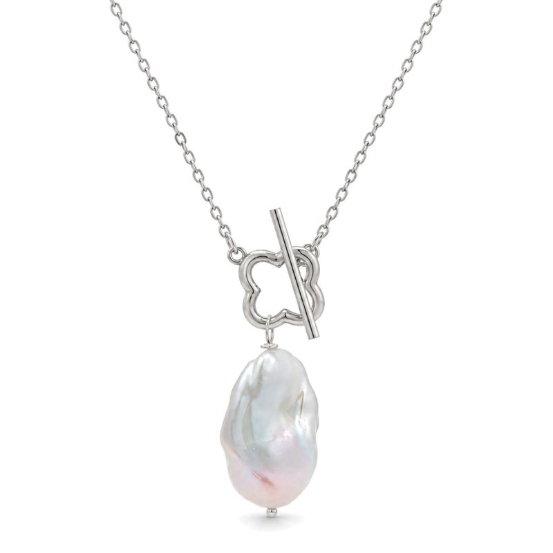 Sterling Silver Round & Baroque Freshwater Pearl Necklace