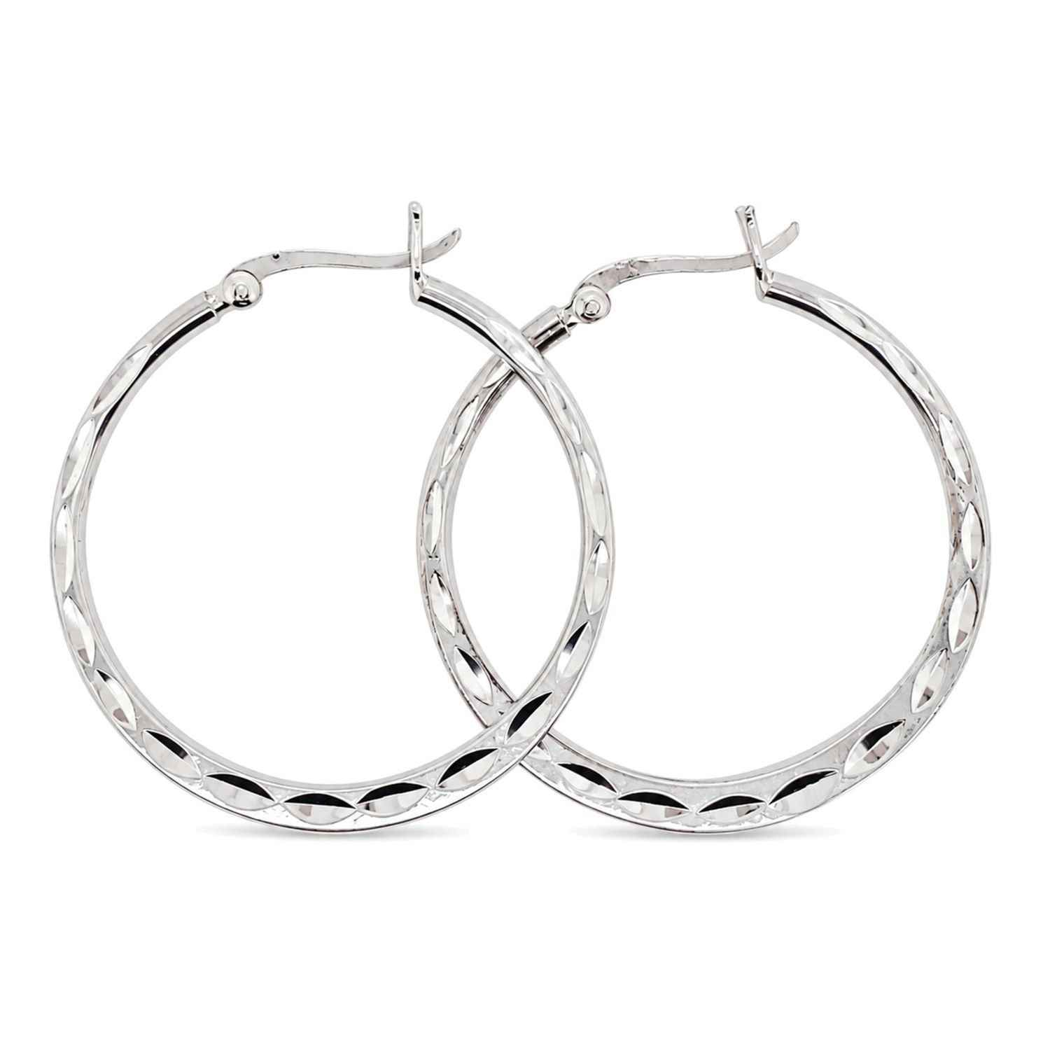 Sterling Silver Diamond Cut Hoop Earrings