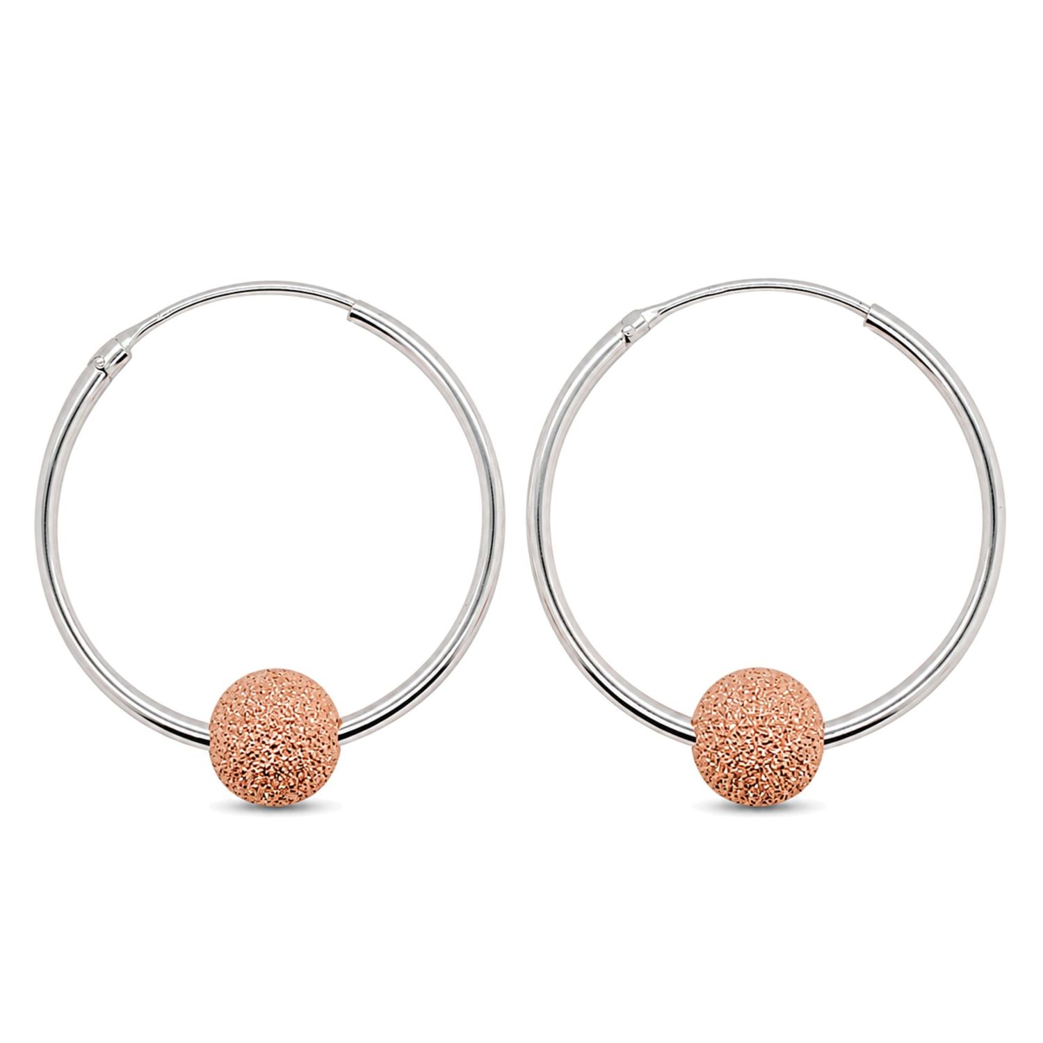 Sterling Silver Rose Gold Plated Ball Diamond Cut Hoops Sterling Silver Rose Gold Plated Ball Diamond Cut Hoops
