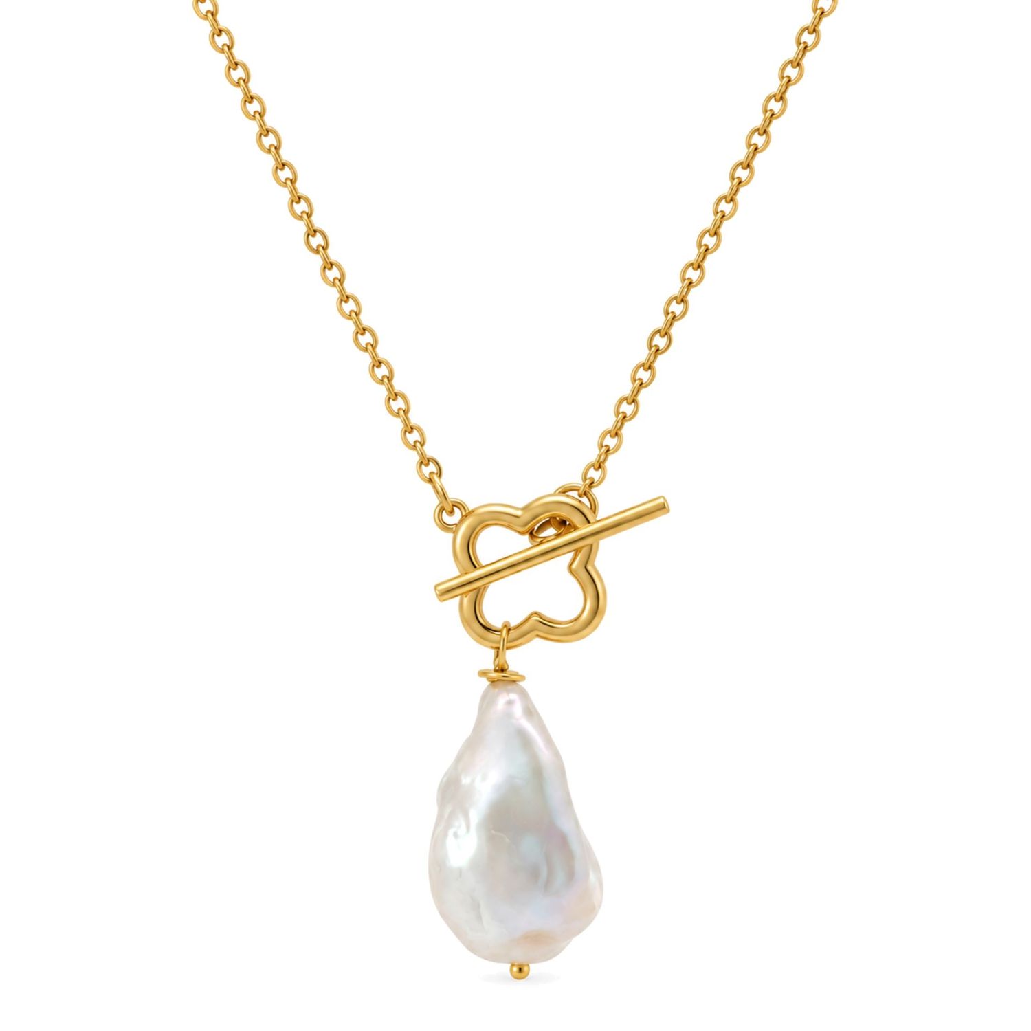 Sterling Silver Yellow Gold Plated Freshwater Pearl & Baroque Necklace Sterling Silver Yellow Gold Plated Freshwater Pearl & Baroque Necklace