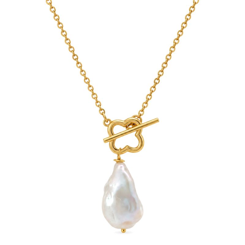 Sterling Silver Yellow Gold Plated Freshwater Pearl & Baroque Necklace