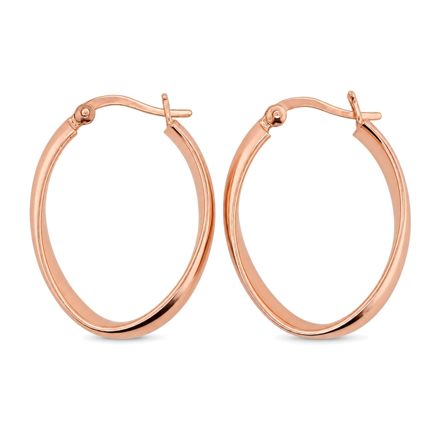 Sterling Silver Rose Gold Plated Oval Hoop Earrings – 30 mm