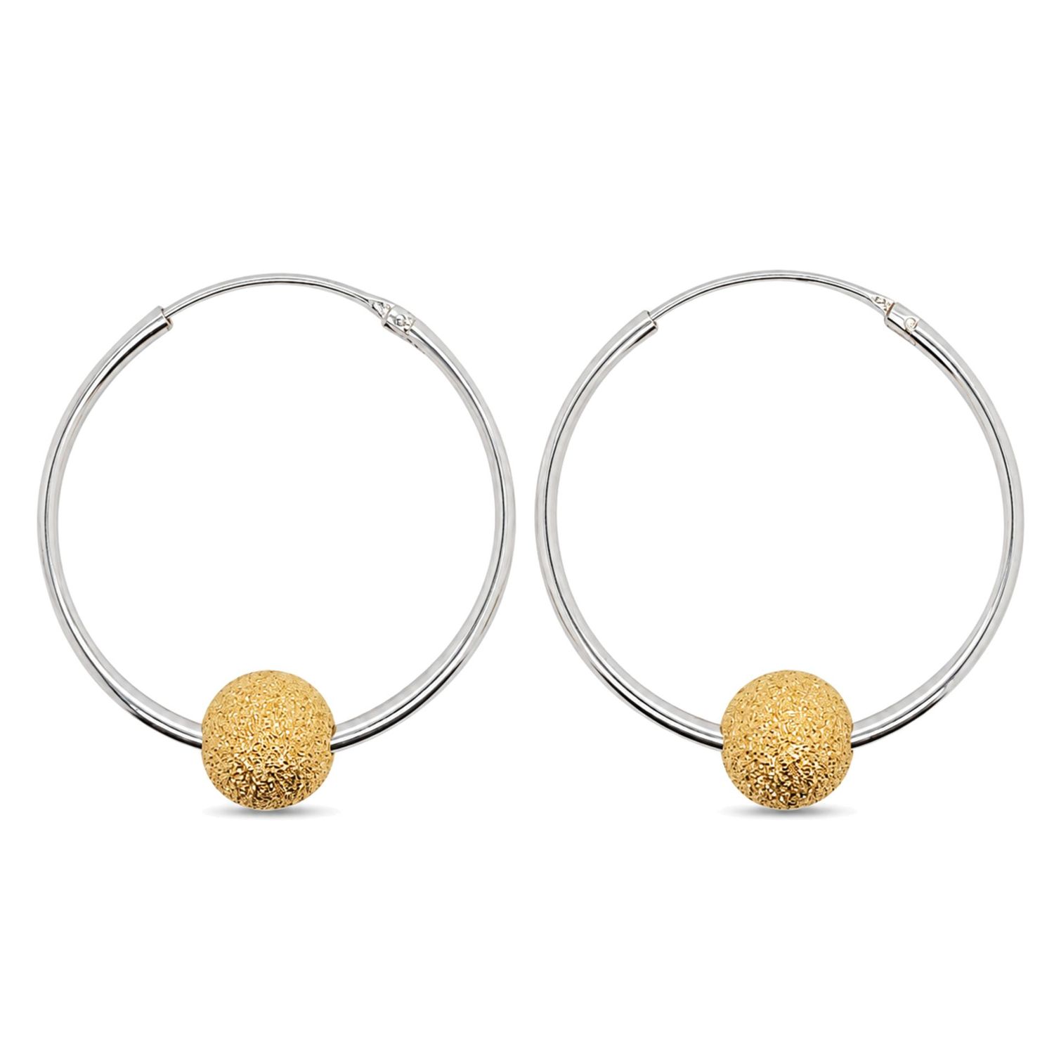 Sterling Silver Yellow Gold Plated Ball Diamond Cut Hoops Sterling Silver Yellow Gold Plated Ball Diamond Cut Hoops