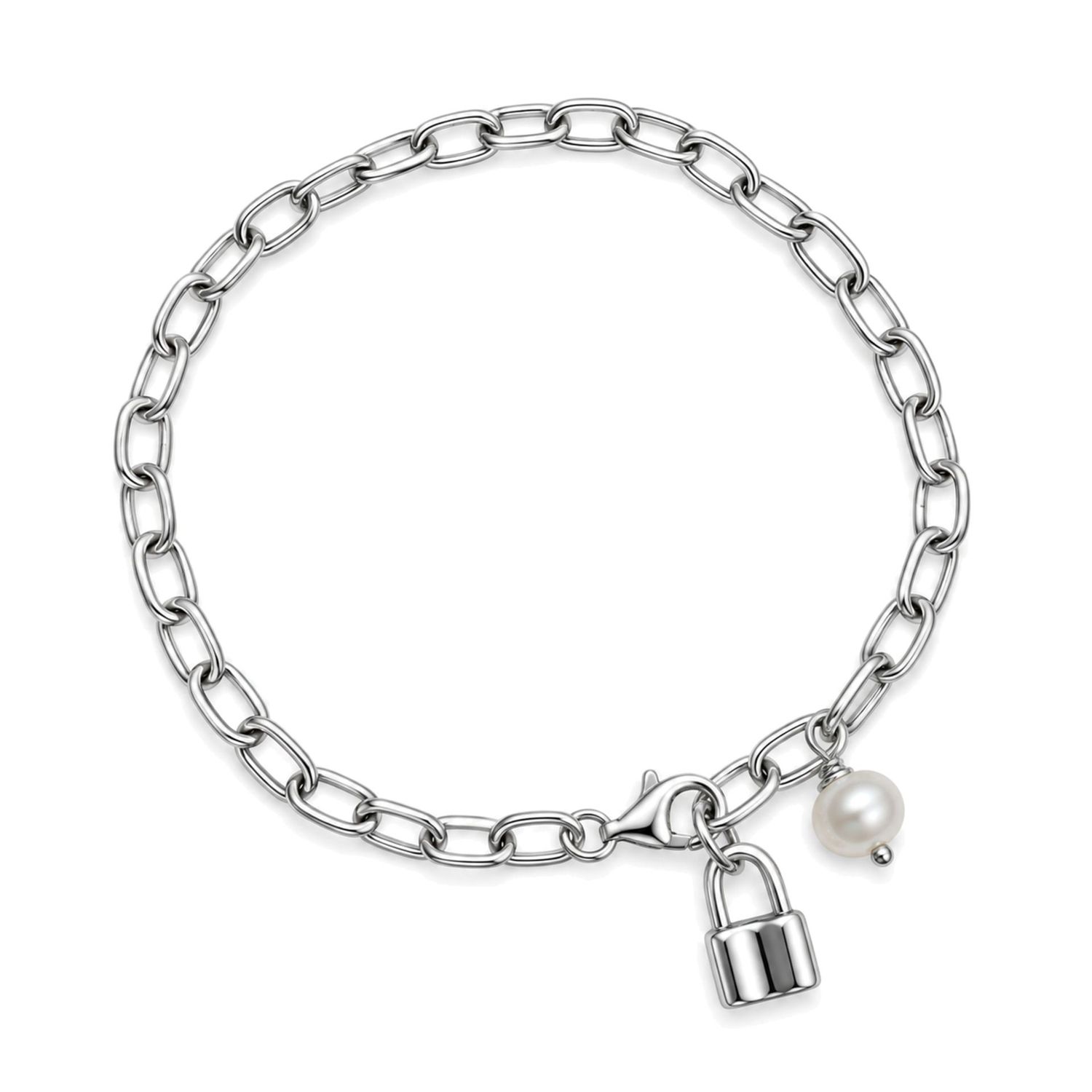 Sterling Silver Padlock & Pearl Bracelet
