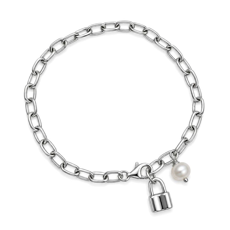 Sterling Silver Padlock & Pearl Bracelet