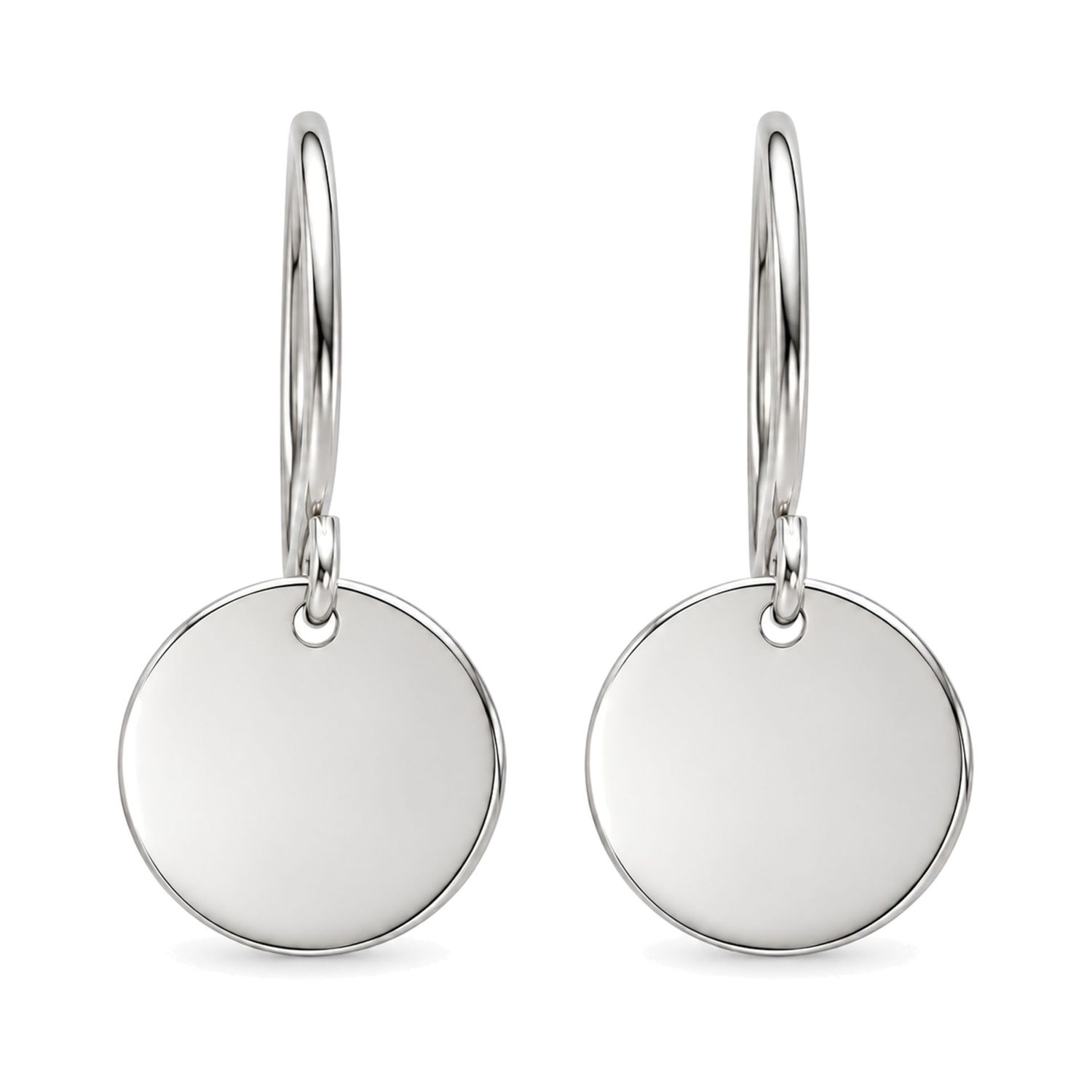 Sterling Silver Round Disc Drop Earrings