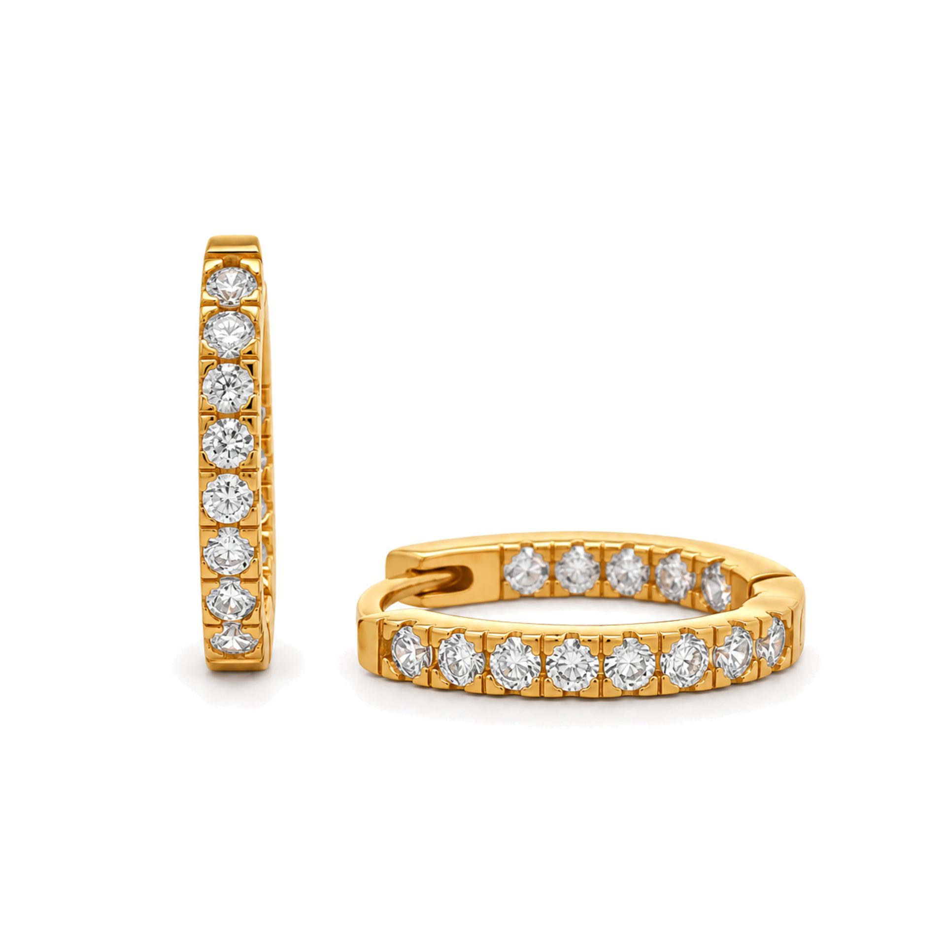 Sterling Silver Yellow Gold Plated Oval Cubic Zirconia Huggies