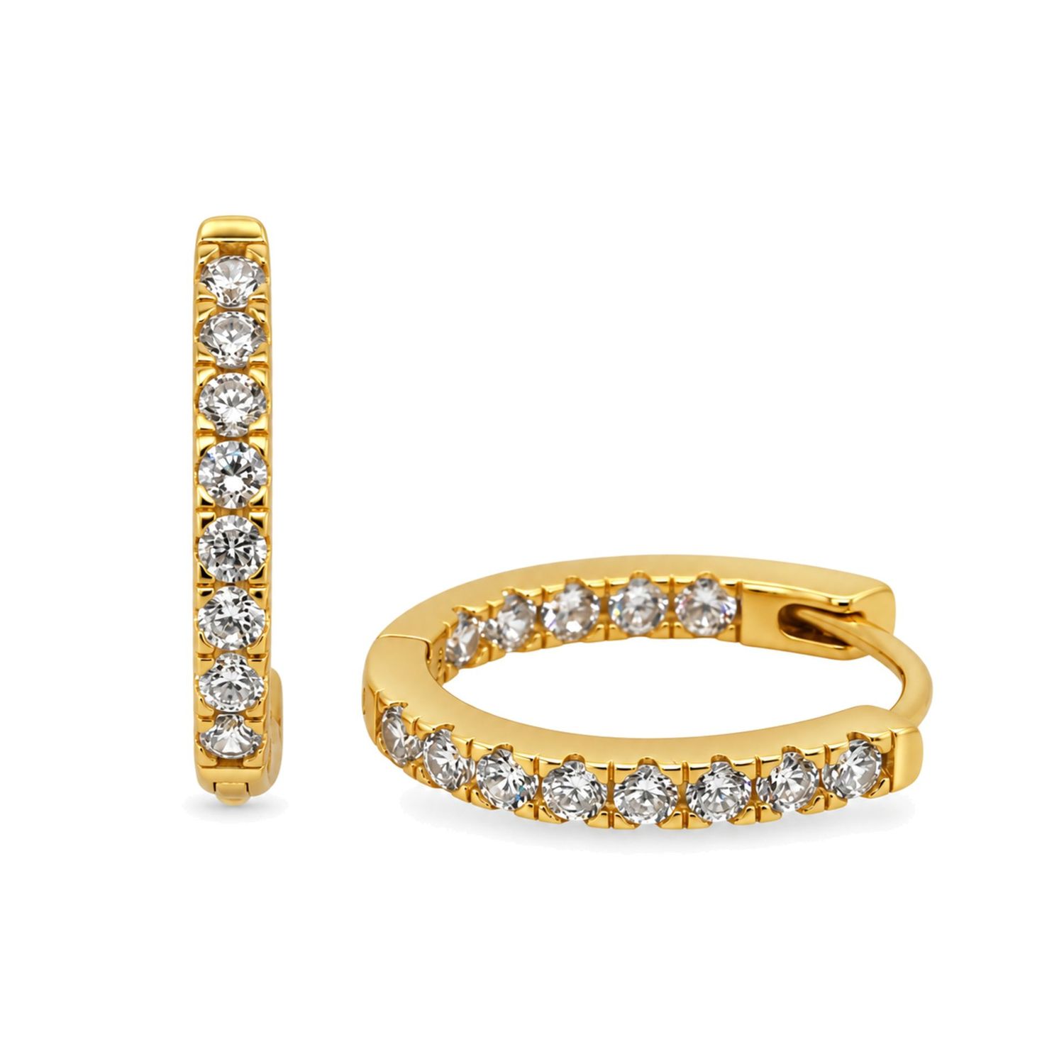Sterling Silver Yellow Gold Plated Oval Cubic Zirconia Huggies Sterling Silver Yellow Gold Plated Oval Cubic Zirconia Huggies