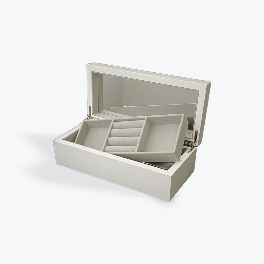 Wooden White Rectangle Jewellery Box