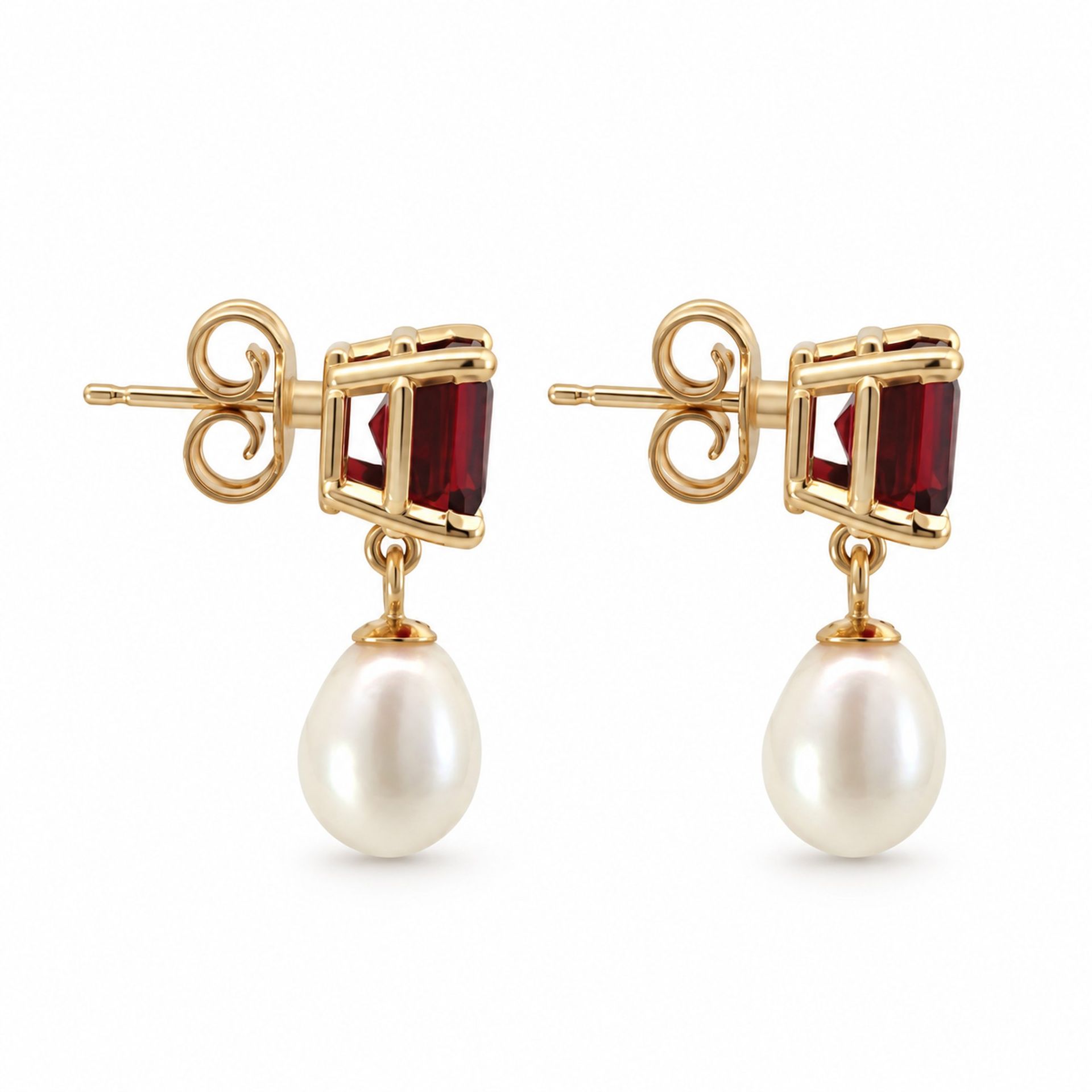 10ct Gold Garnet and Pearl Drop Earrings