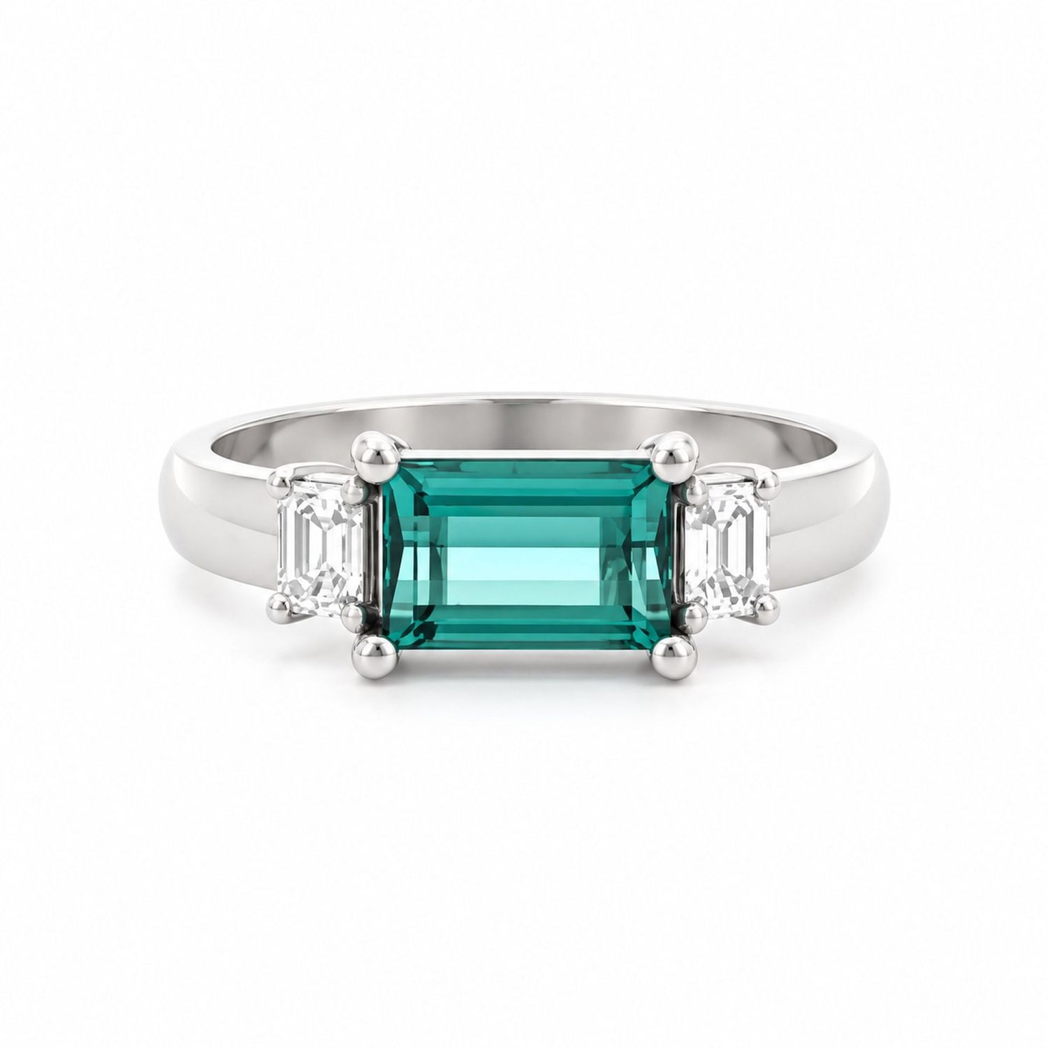 West to East Green Tourmaline & Emerald Cut Diamond Ring West to East Green Tourmaline & Emerald Cut Diamond Ring