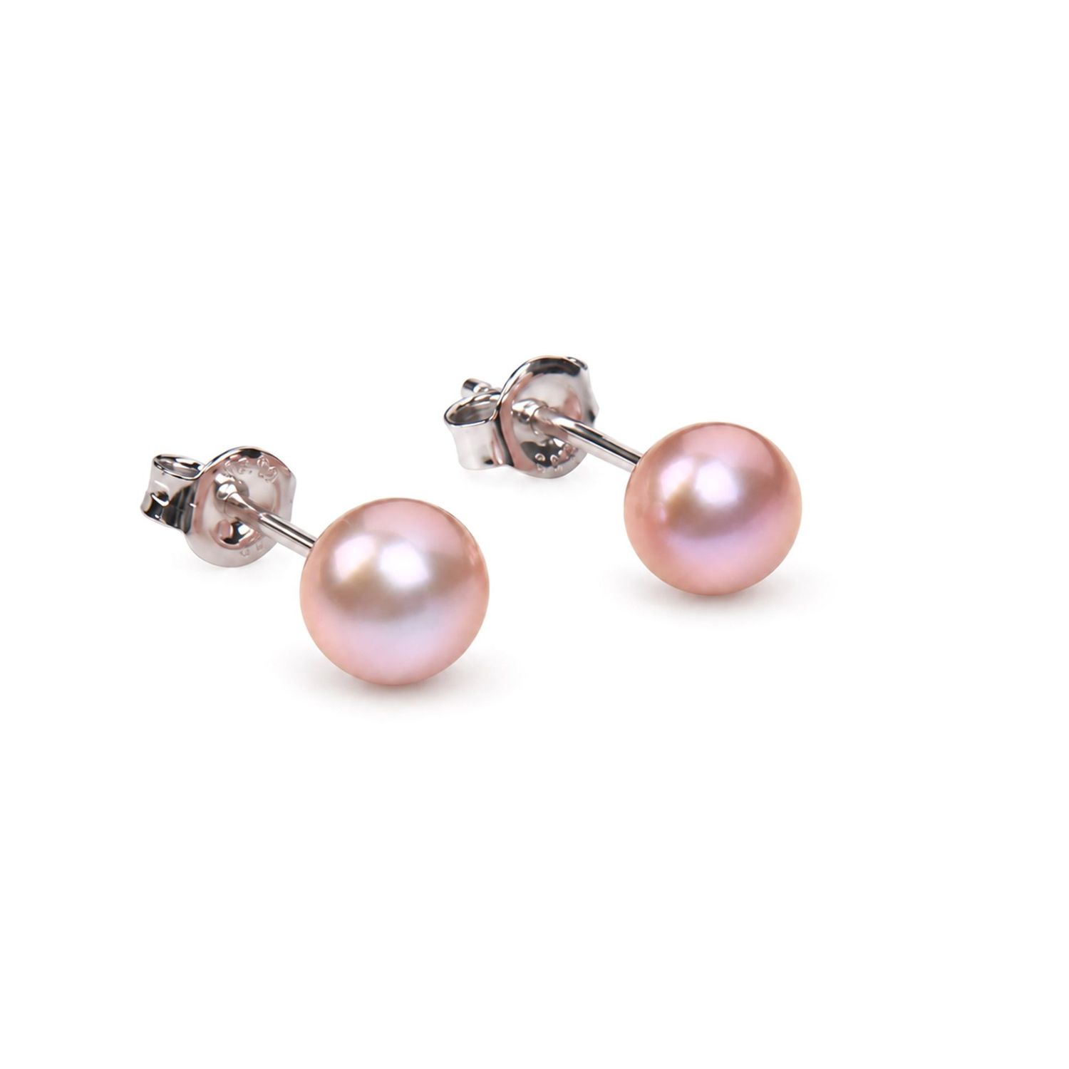 Sterling Silver Pink Button Pearl Stud Earrings