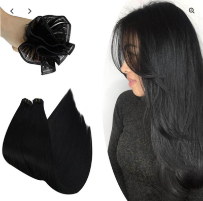 Flat Silk Seamless Weft Hair Extensions | COLOR: Solid Jet Black #1 
| QTY: 1 Bundle/50GRAMS