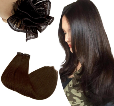 Flat Silk Seamless Weft Hair Extensions | COLOR: Solid Medium Brown #4 
| QTY: 1 Bundle/50GRAMS
