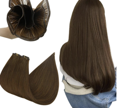 Flat Silk Seamless Weft Hair Extensions | COLOR: Solid Light Brown #8 
| QTY: 1 Bundle/50GRAMS