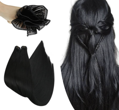 Flat Silk Seamless Weft Hair Extensions | COLOR: Solid Natural Black #1B 
| QTY: 1 Bundle/50GRAMS