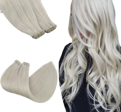Flat Silk Seamless Weft Hair Extensions | COLOR: Solid Platinum Blonde #60A 
| QTY: 1 Bundle/50GRAMS