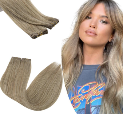 Flat Silk Seamless Weft Hair Extensions | COLOR: Honey Blonde #M6/18 Highlights
| QTY: 1 Bundle/50GRAMS