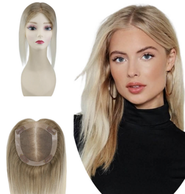 Handmade Human Hair Clip-in Topper | COLOR: Brown to Blonde Ombre #6t/613
