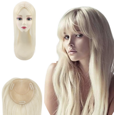 Handmade Human Hair Clip-in Topper | COLOR: Solid Platinum Blonde #60