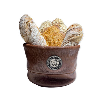 Bread basket, leather and cotton, with Chaîne leather patch