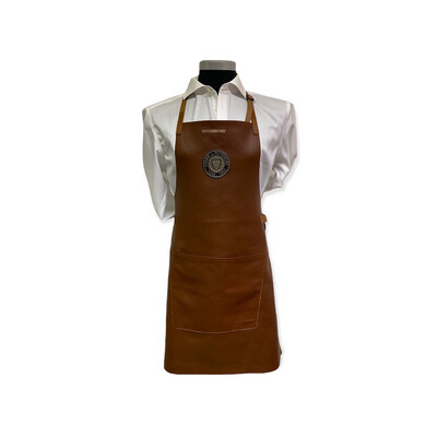 BBQ brown leather apron with Chaîne leather patch