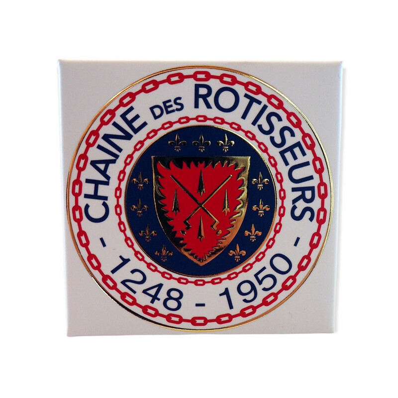 Chaîne fridge magnet, white with multi colour logo