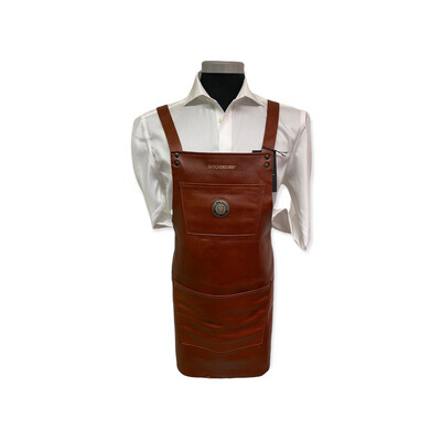 Leather suspender apron with Chaîne leather patch