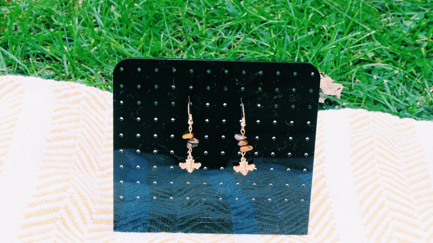 Tiger&#39;s eye bumblebee earrings