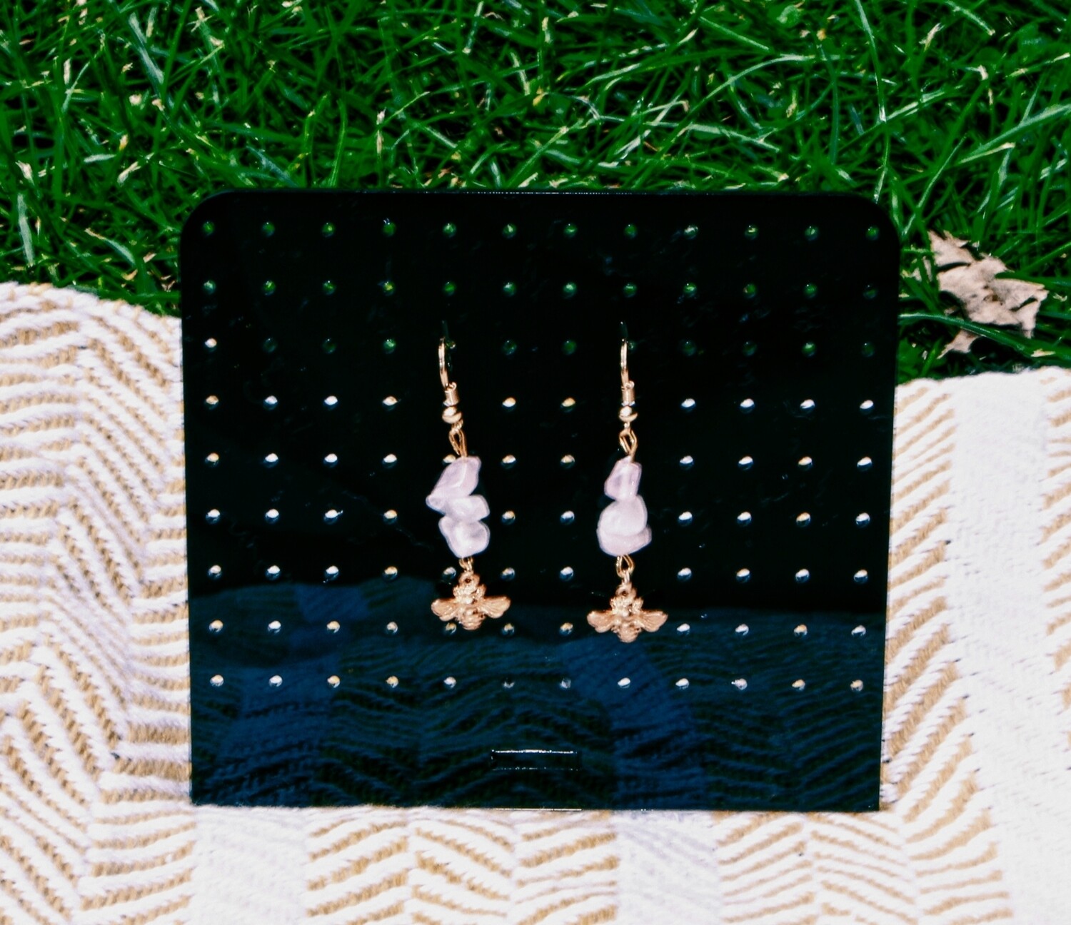 Rose quartz bumblebee earrings