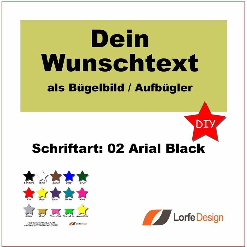 Bügelbild / Name und Text zum aufbügeln / Arial Black / individuell personalisiert / Bügelfolie / DIY