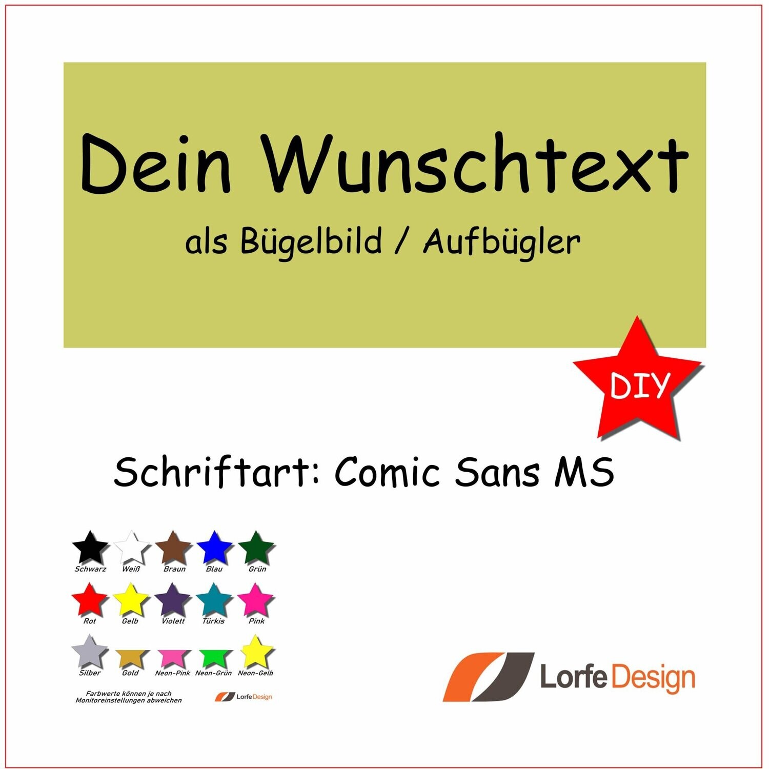 Bügelbild / Name und Text zum aufbügeln / Comic Sans MS / individuell personalisiert / Bügelfolie / DIY