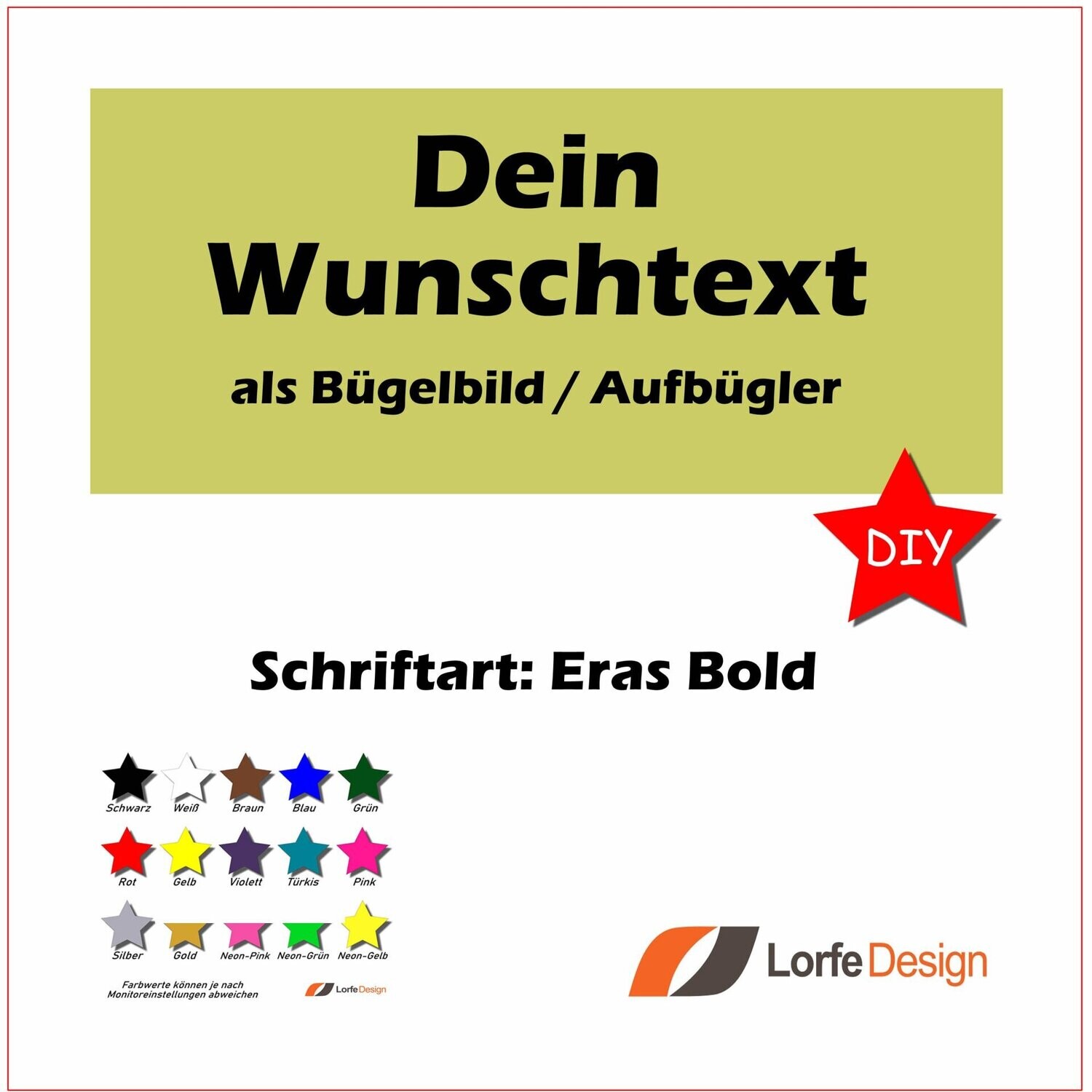 Bügelbild / Name und Text zum aufbügeln / Eras Bold / individuell personalisiert / Bügelfolie / DIY