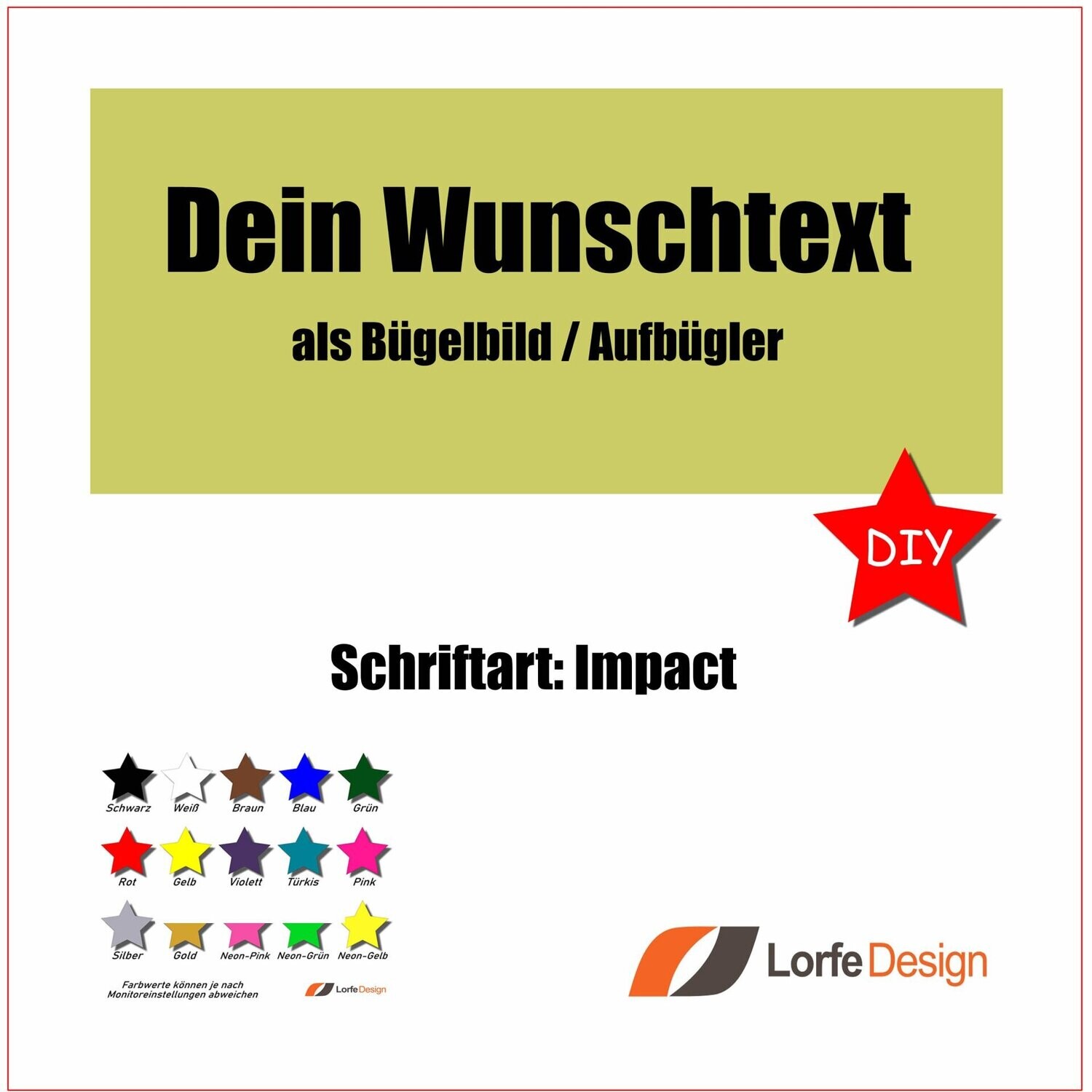 Bügelbild / Name und Text zum aufbügeln / Impact / individuell personalisiert / Bügelfolie / DIY