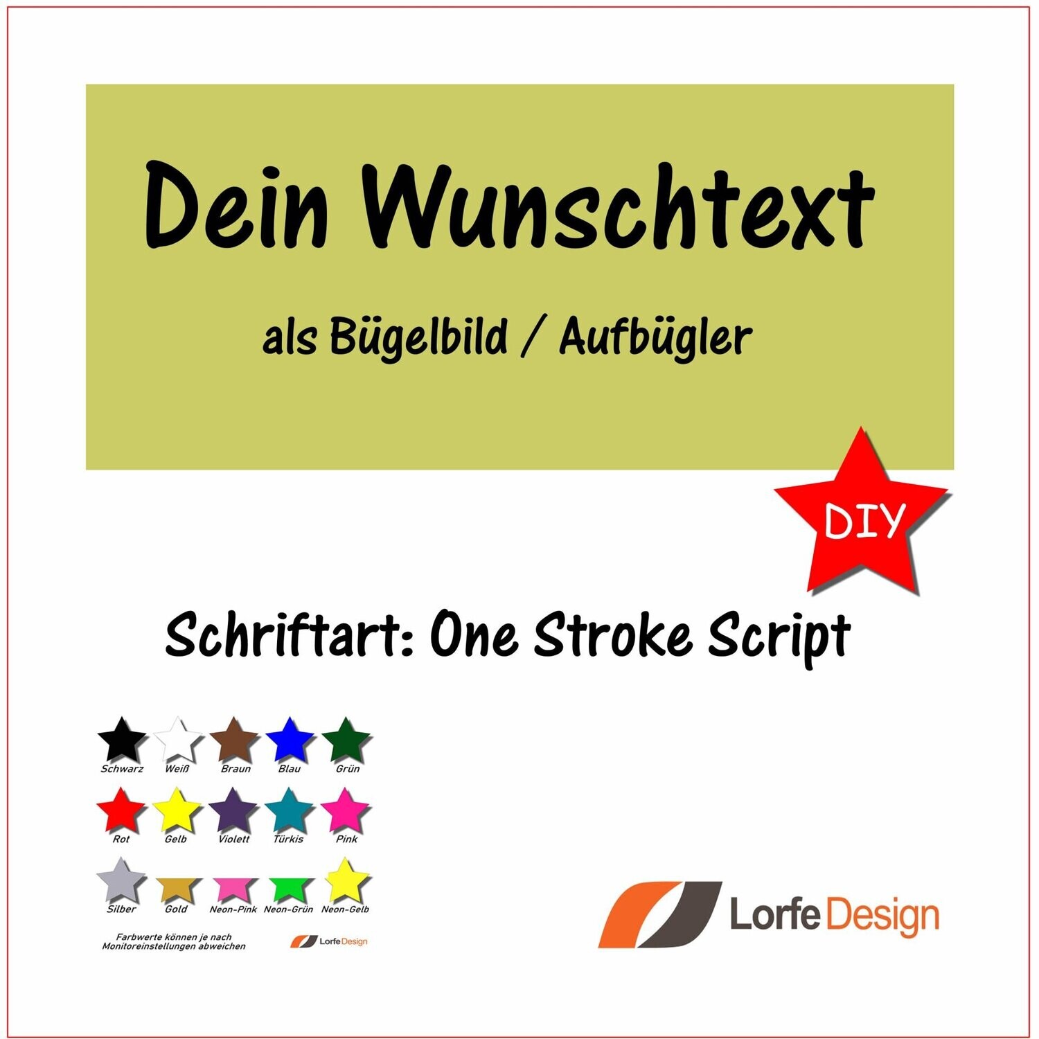 Bügelbild / Name und Text zum aufbügeln / One Stroke Script / individuell personalisiert / Bügelfolie / DIY