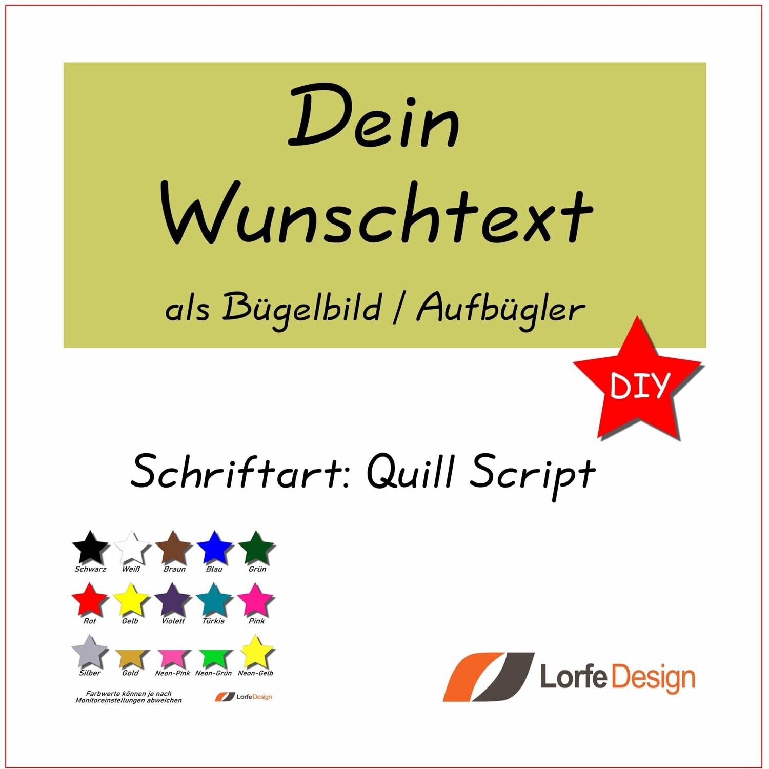 Bügelbild / Name und Text zum aufbügeln / Quill Script / individuell personalisiert / Bügelfolie / DIY