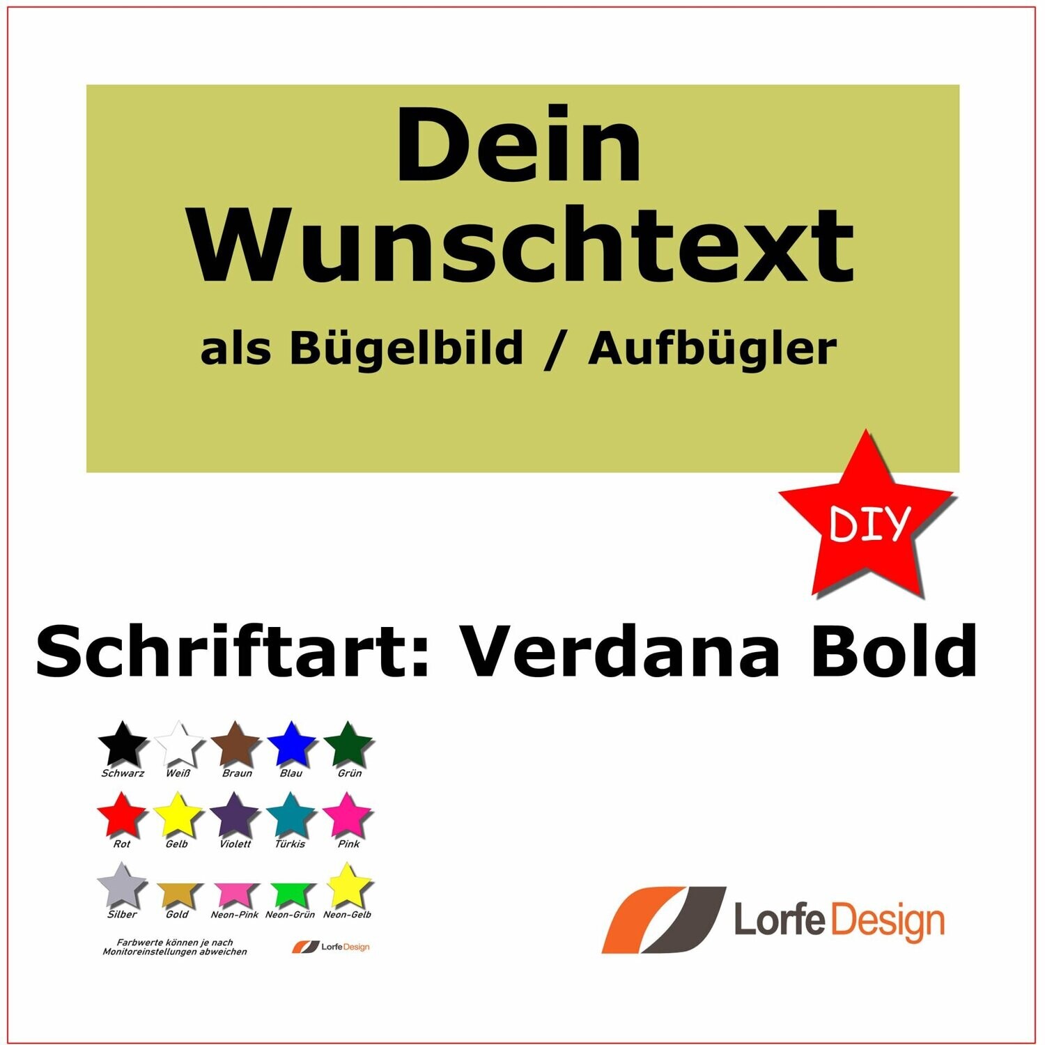 Bügelbild / Name und Text zum aufbügeln / Verdana Bold / individuell personalisiert / Bügelfolie / DIY