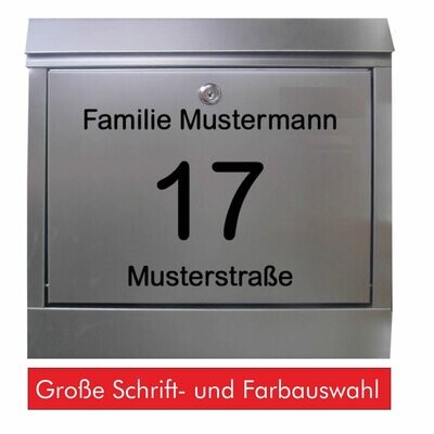 Briefkasten Aufkleber, Name, Straße und Hausnummer, Wunschtext - 3-tlg