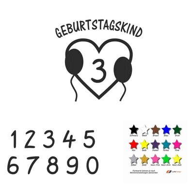 Bügelbild / Aufbügler / Geburtstagskind / Herz mit Alter / Bügelfolie / DIY / Kindergeburtstag Bügelbild / Aufbügler / Geburtstagskind / Herz mit Alter / Bügelfolie / DIY / Kindergeburtstag