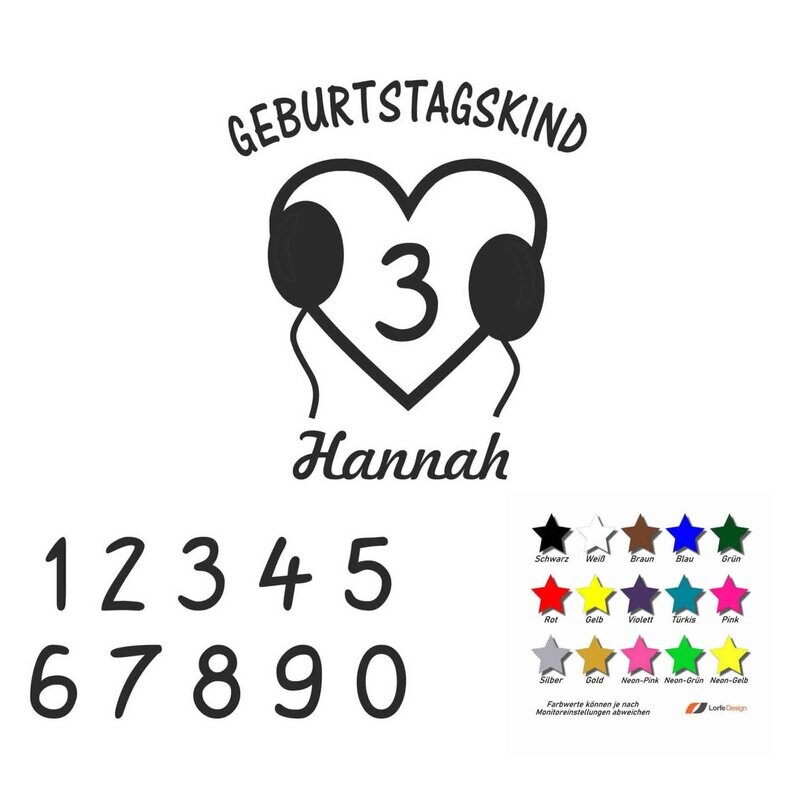 Bügelbild / Aufbügler / Geburtstagskind / Herz mit Alter und Name / Bügelfolie / DIY / Kindergeburtstag