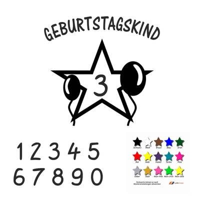 Bügelbild / Aufbügler / Geburtstagskind / Stern mit Alter / Bügelfolie / DIY / Kindergeburtstag