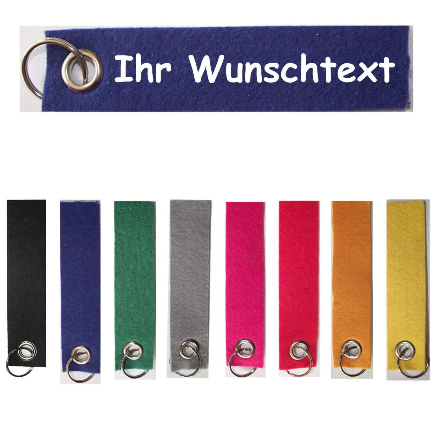 Personalisierter Filz-Schlüsselanhänger / 1-fach gelegt / 13,5 x 3,0 cm / mit Wunschtext / beidseitig bedruckt