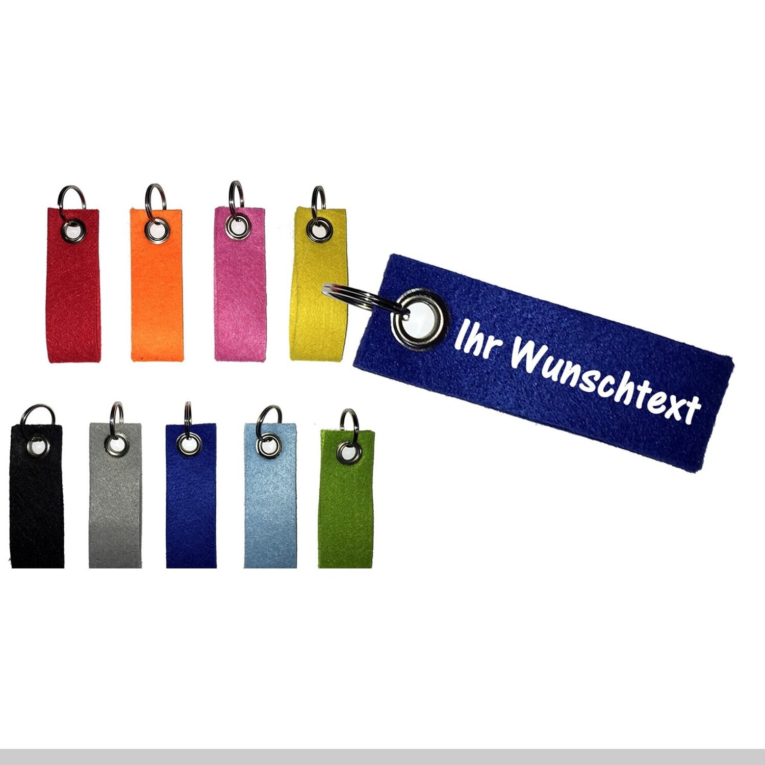 Personalisierter Filz-Schlüsselanhänger / doppelt gelegt / 10,0 x 3,0 cm / mit Wunschtext / beidseitig bedruckt