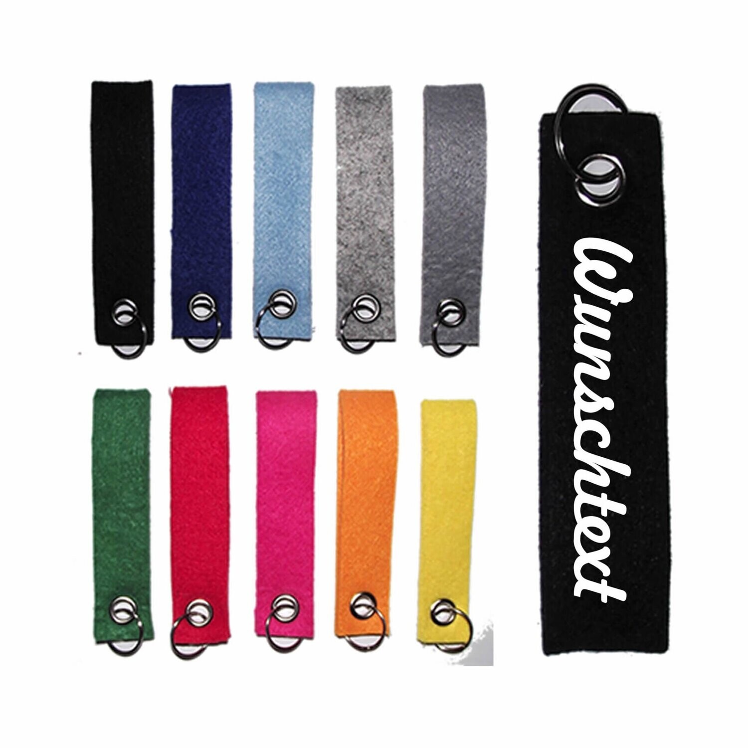 100x Personalisierte XXL Filz-Schlüsselanhänger / doppelt gelegt / 13,5 x 3,0 cm / mit Wunschtext / beidseitig bedruckt