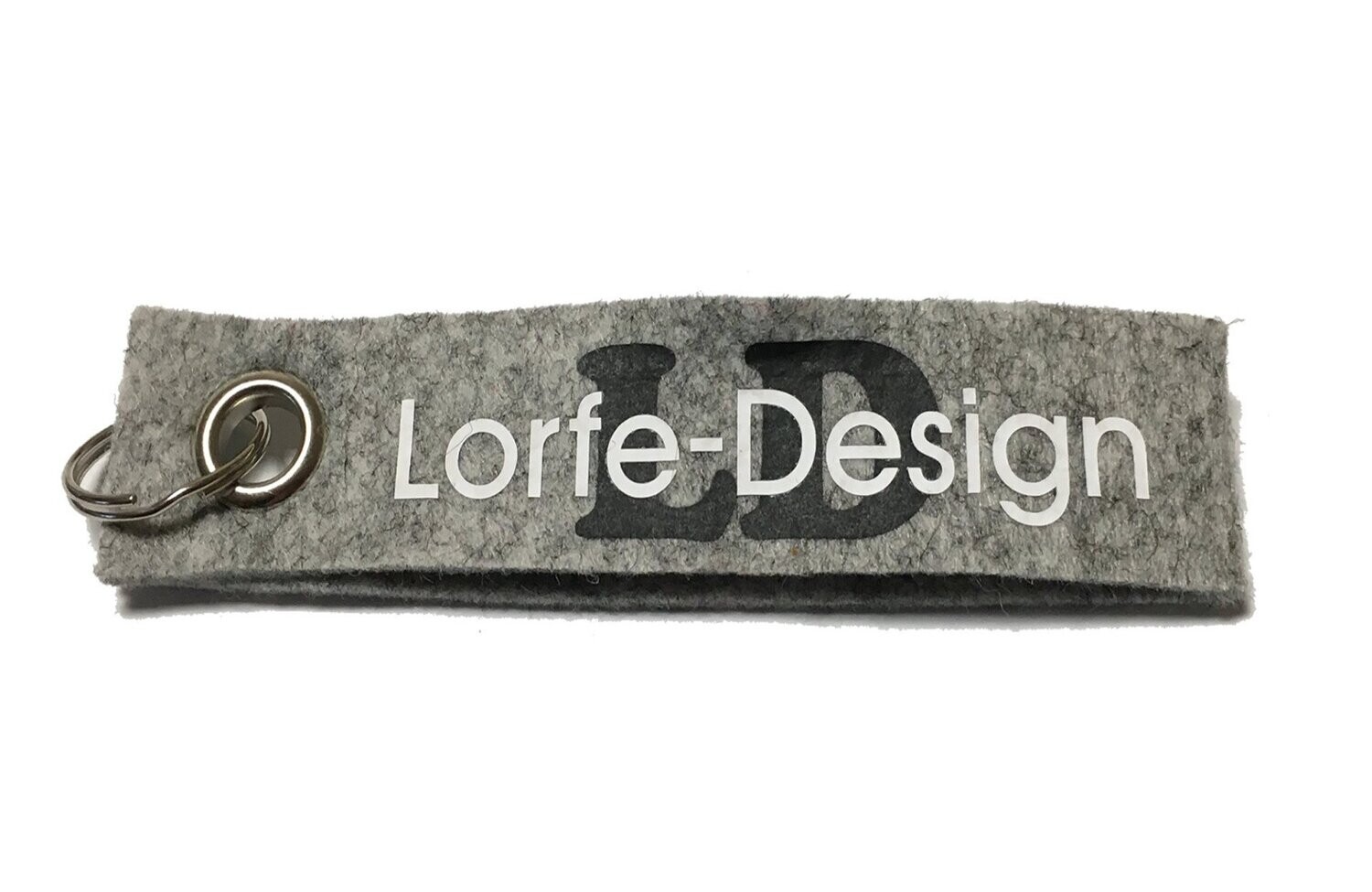 Personalisierter XXL Filz-Schlüsselanhänger / doppelt gelegt / 13,5 x 3,0 cm / Initialen mit Wunschtext / beidseitig bedruckt / graumeliert