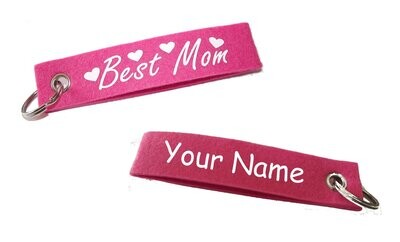 Best Mom mit Namen / personalisierter XXL Filz-Schlüsselanhänger / 13,5 x 3,0 cm