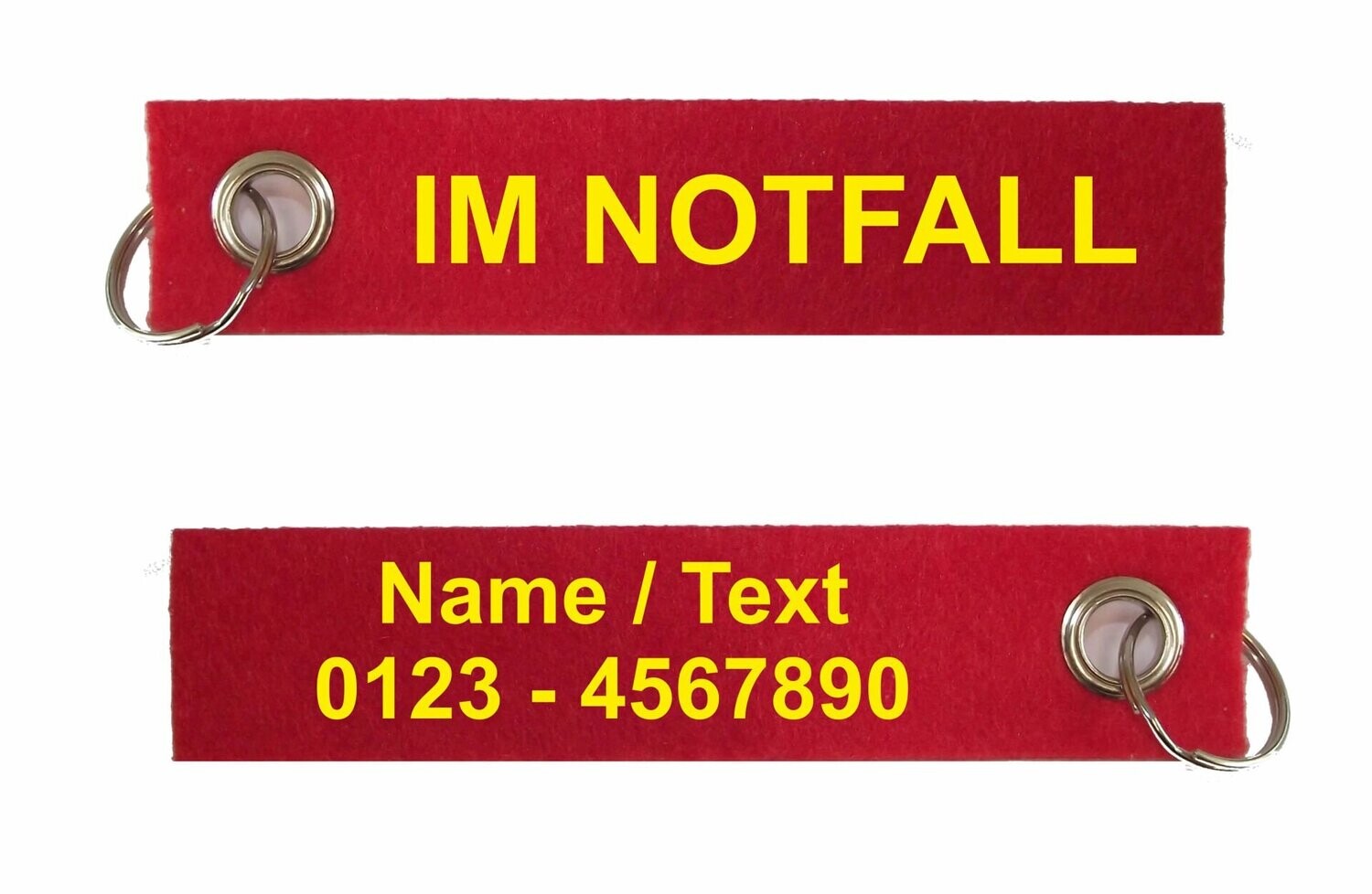 Filz-Schlüsselanhänger / Notfallanhänger mit Name und Telefonnummer / Text  / 13,5 x 3,0 cm